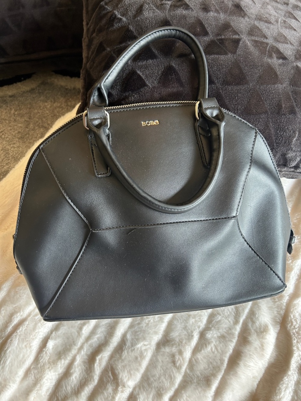 BCBG Black Dome Satchel with Gold Accent
